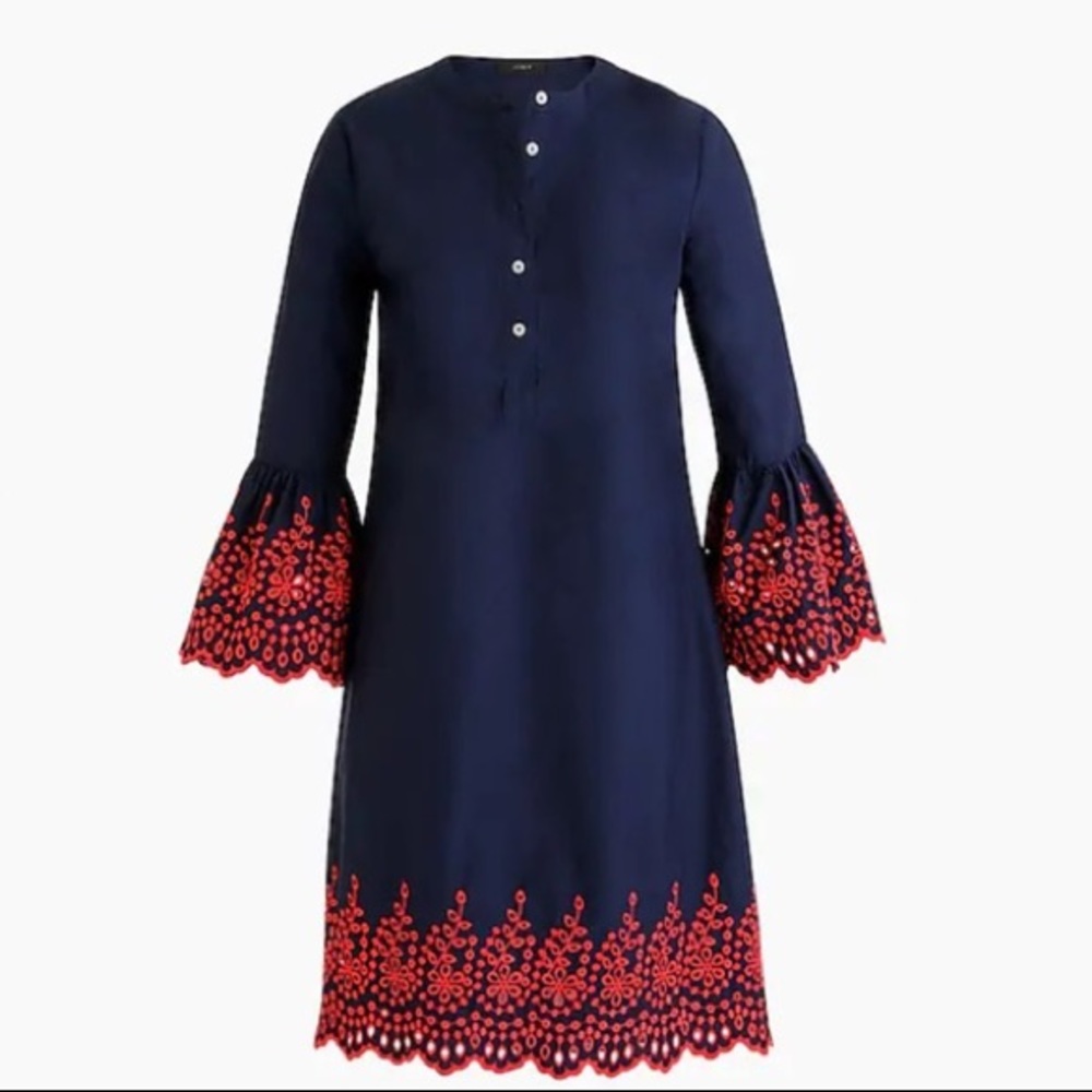 J.Crew Eyelet bell-sleeve dress-H6978-navy
